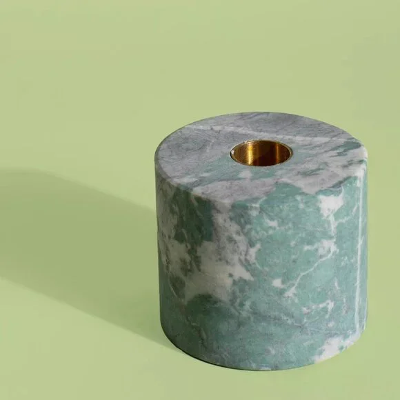 New Discontinued Joanna Buchanan Pedestal Candlestick in Green&Rose Quartz - Picture 1 of 6